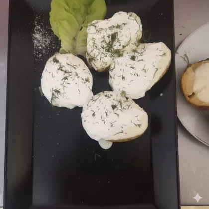 Cartofi copti cu smantana si sos de usturoi